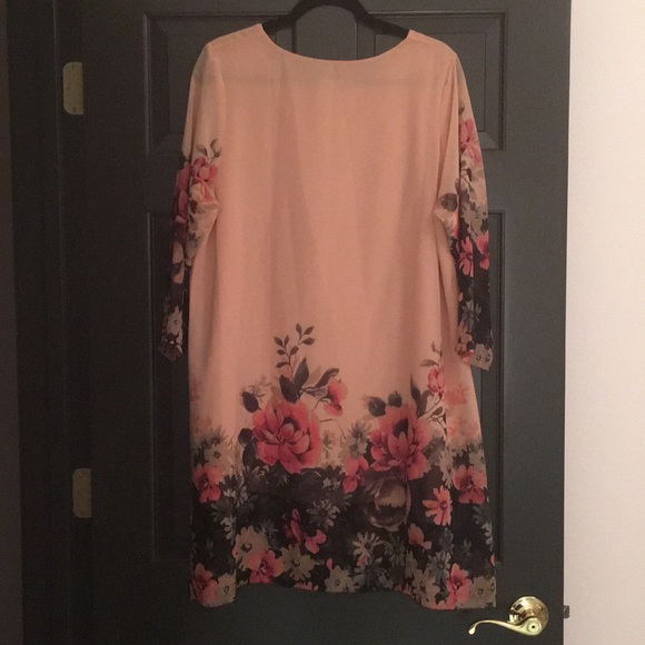 Luomeidisha peach pink floral chiffon shift large - Picture 3 of 5